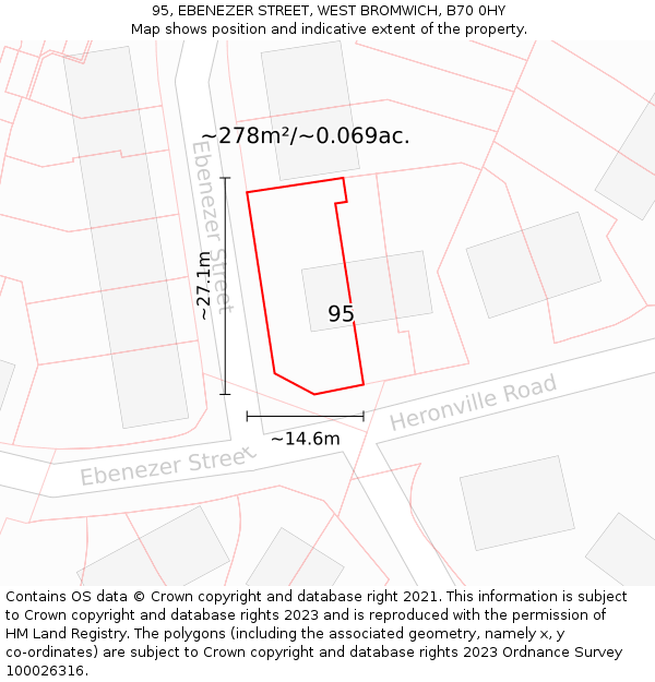 95, EBENEZER STREET, WEST BROMWICH, B70 0HY: Plot and title map