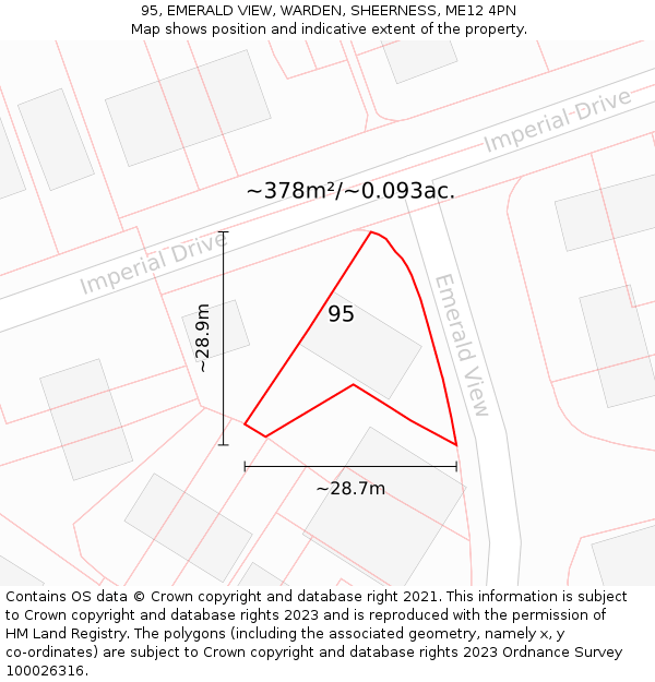 95, EMERALD VIEW, WARDEN, SHEERNESS, ME12 4PN: Plot and title map