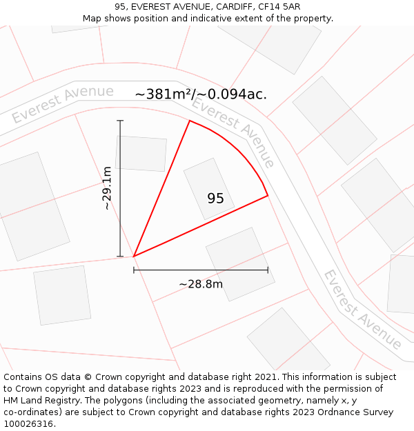 95, EVEREST AVENUE, CARDIFF, CF14 5AR: Plot and title map