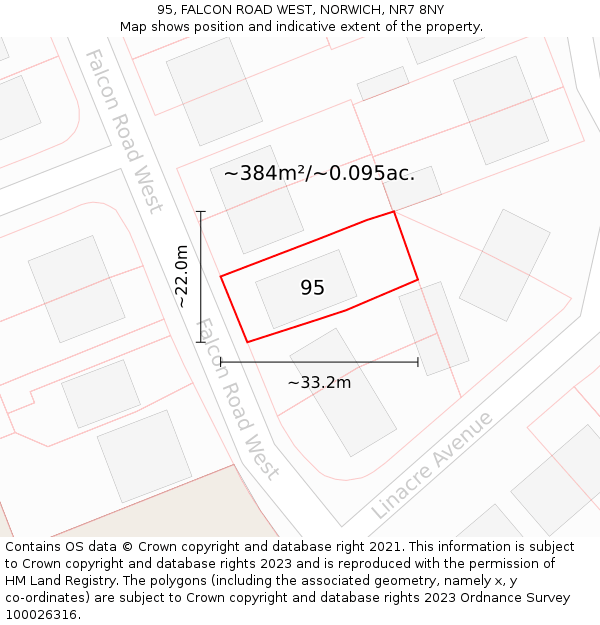 95, FALCON ROAD WEST, NORWICH, NR7 8NY: Plot and title map