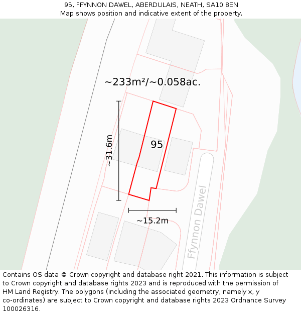95, FFYNNON DAWEL, ABERDULAIS, NEATH, SA10 8EN: Plot and title map