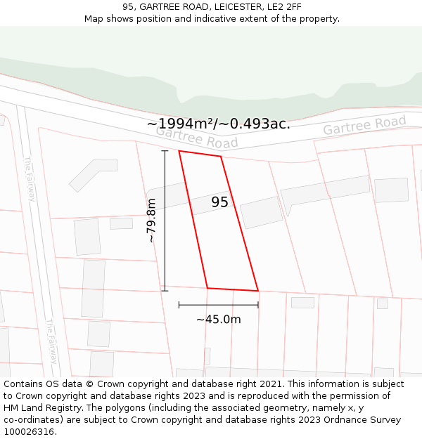 95, GARTREE ROAD, LEICESTER, LE2 2FF: Plot and title map