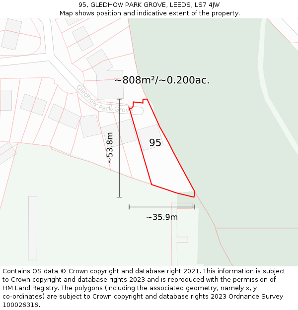 95, GLEDHOW PARK GROVE, LEEDS, LS7 4JW: Plot and title map