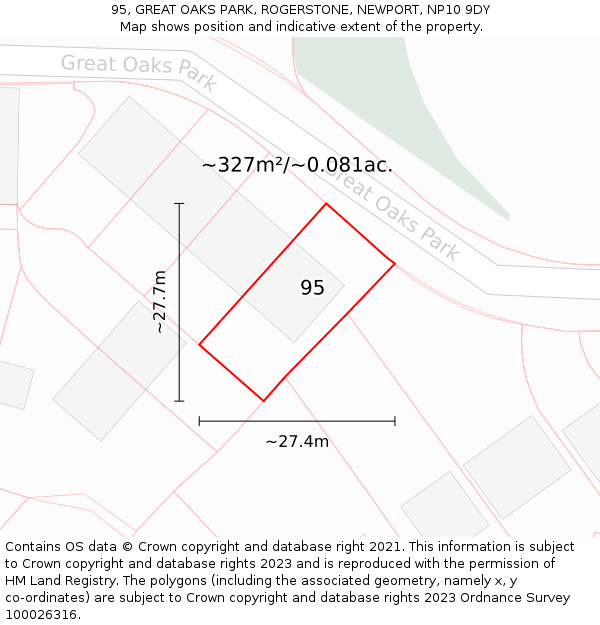 95, GREAT OAKS PARK, ROGERSTONE, NEWPORT, NP10 9DY: Plot and title map