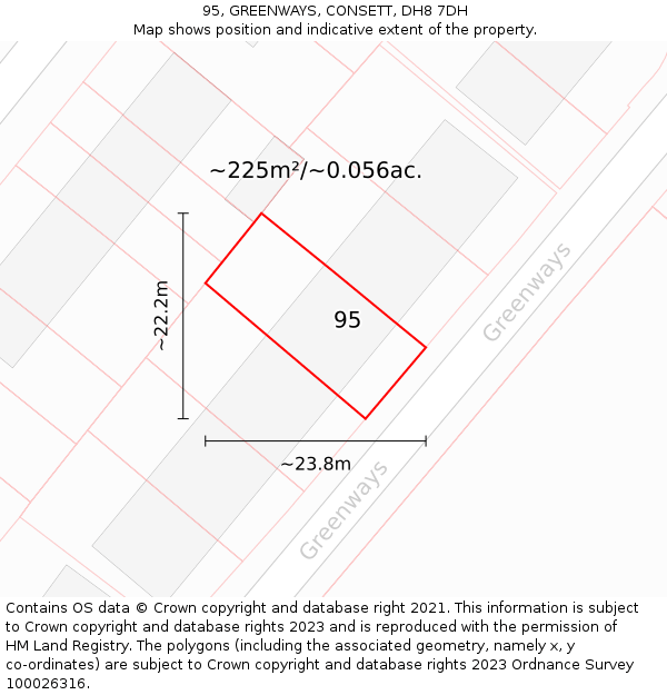 95, GREENWAYS, CONSETT, DH8 7DH: Plot and title map