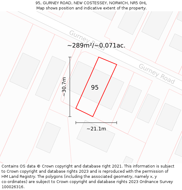 95, GURNEY ROAD, NEW COSTESSEY, NORWICH, NR5 0HL: Plot and title map