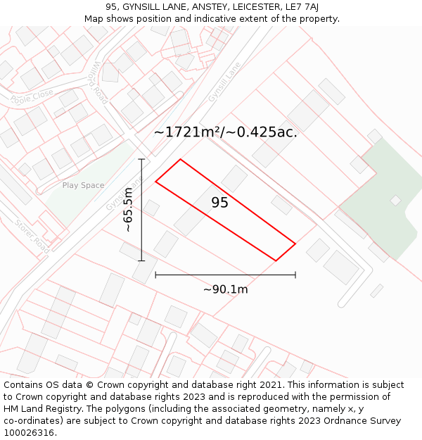 95, GYNSILL LANE, ANSTEY, LEICESTER, LE7 7AJ: Plot and title map
