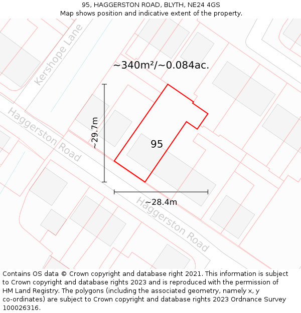 95, HAGGERSTON ROAD, BLYTH, NE24 4GS: Plot and title map