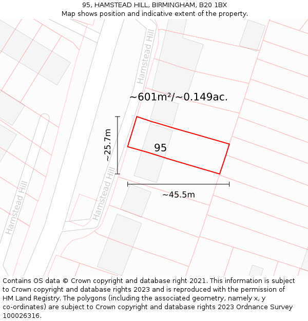 95, HAMSTEAD HILL, BIRMINGHAM, B20 1BX: Plot and title map