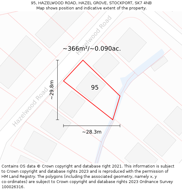 95, HAZELWOOD ROAD, HAZEL GROVE, STOCKPORT, SK7 4NB: Plot and title map