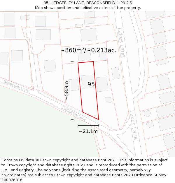 95, HEDGERLEY LANE, BEACONSFIELD, HP9 2JS: Plot and title map