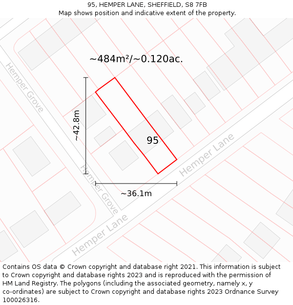 95, HEMPER LANE, SHEFFIELD, S8 7FB: Plot and title map