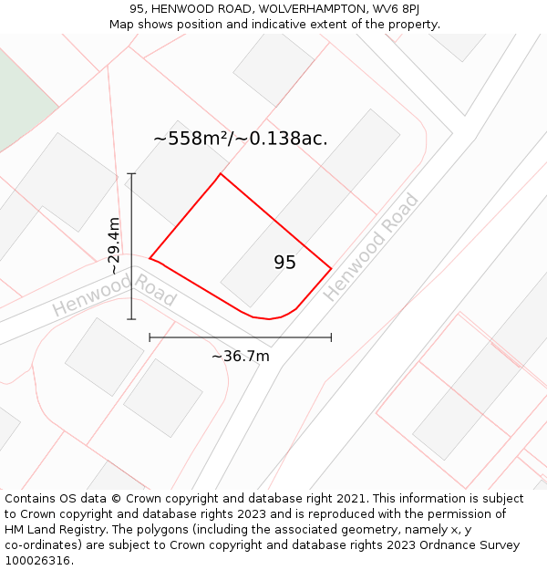95, HENWOOD ROAD, WOLVERHAMPTON, WV6 8PJ: Plot and title map