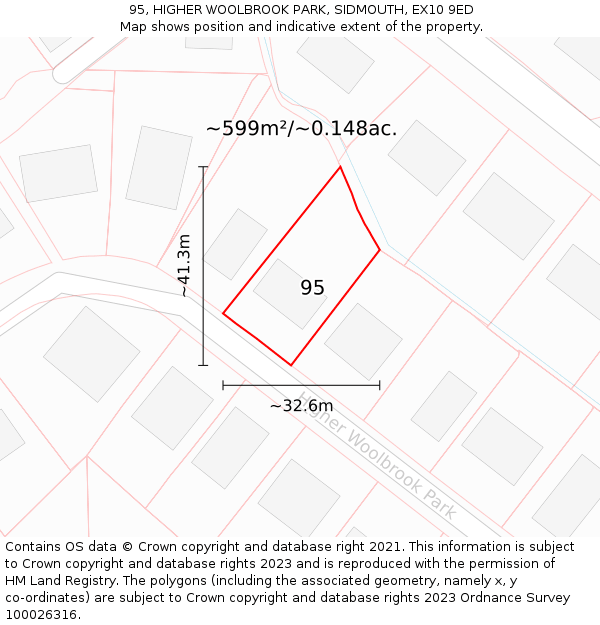 95, HIGHER WOOLBROOK PARK, SIDMOUTH, EX10 9ED: Plot and title map