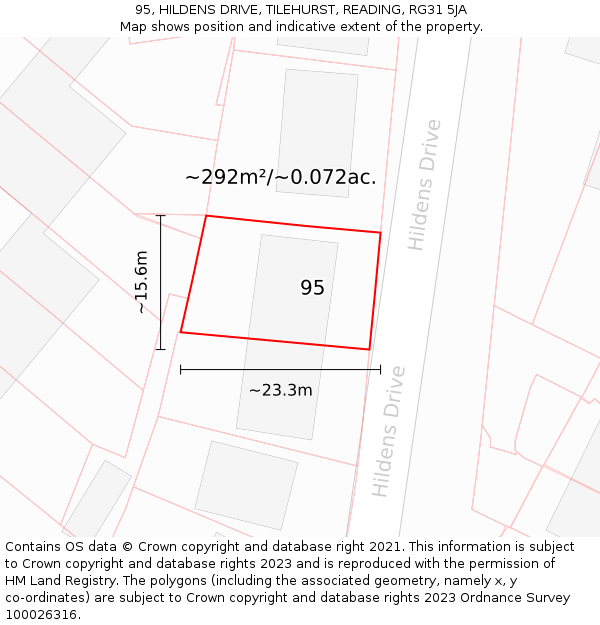 95, HILDENS DRIVE, TILEHURST, READING, RG31 5JA: Plot and title map
