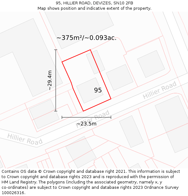 95, HILLIER ROAD, DEVIZES, SN10 2FB: Plot and title map