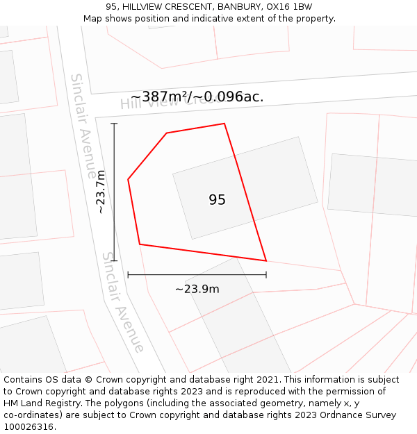 95, HILLVIEW CRESCENT, BANBURY, OX16 1BW: Plot and title map