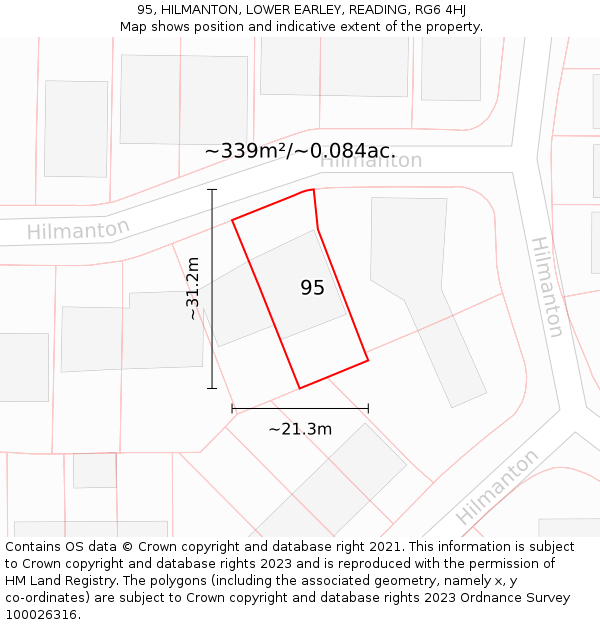 95, HILMANTON, LOWER EARLEY, READING, RG6 4HJ: Plot and title map