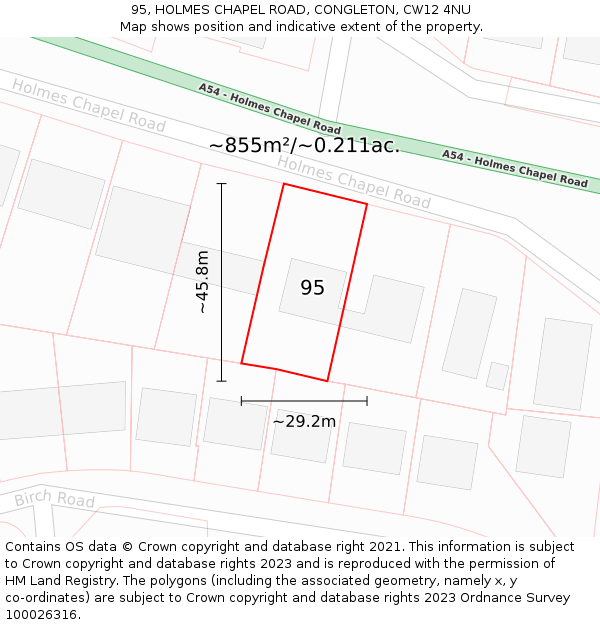 95, HOLMES CHAPEL ROAD, CONGLETON, CW12 4NU: Plot and title map