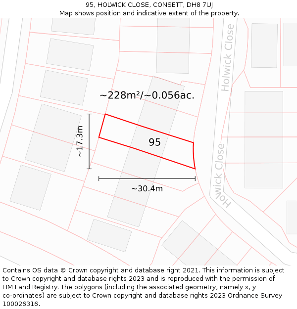 95, HOLWICK CLOSE, CONSETT, DH8 7UJ: Plot and title map