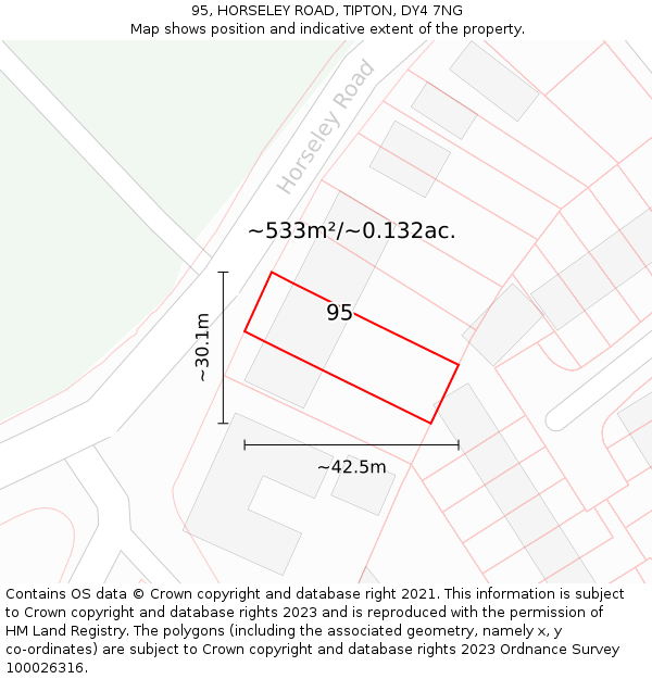 95, HORSELEY ROAD, TIPTON, DY4 7NG: Plot and title map