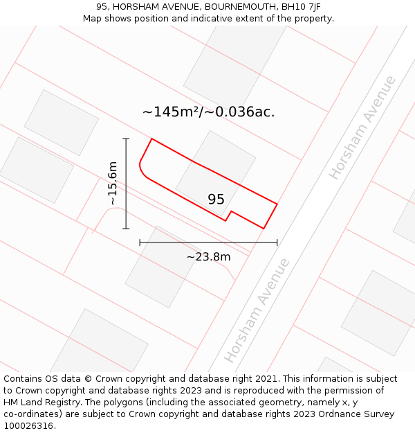 95, HORSHAM AVENUE, BOURNEMOUTH, BH10 7JF: Plot and title map