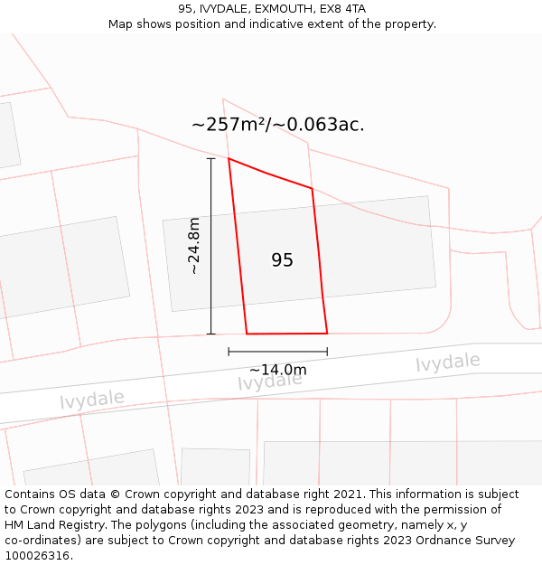 95, IVYDALE, EXMOUTH, EX8 4TA: Plot and title map