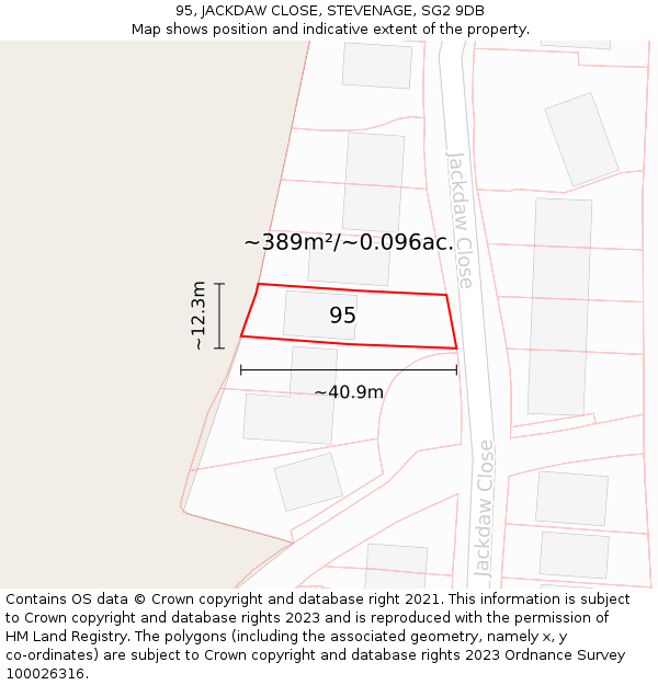 95, JACKDAW CLOSE, STEVENAGE, SG2 9DB: Plot and title map