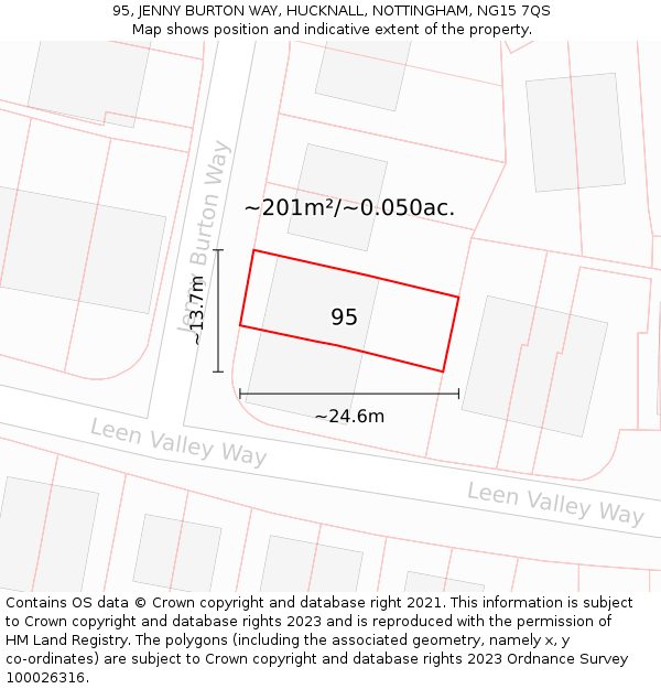95, JENNY BURTON WAY, HUCKNALL, NOTTINGHAM, NG15 7QS: Plot and title map
