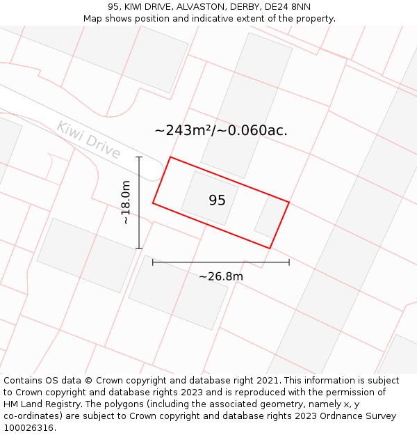 95, KIWI DRIVE, ALVASTON, DERBY, DE24 8NN: Plot and title map