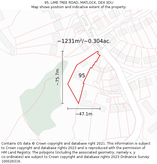 95, LIME TREE ROAD, MATLOCK, DE4 3DU: Plot and title map