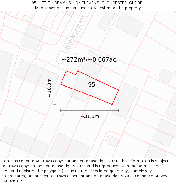 95, LITTLE NORMANS, LONGLEVENS, GLOUCESTER, GL2 0EH: Plot and title map