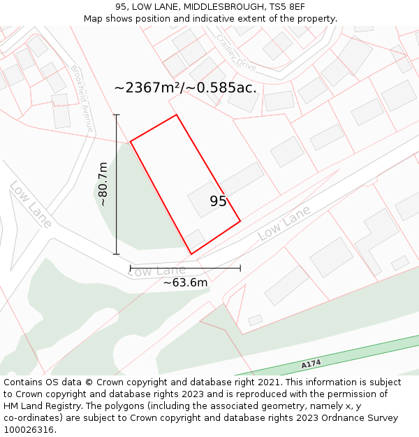 95, LOW LANE, MIDDLESBROUGH, TS5 8EF: Plot and title map