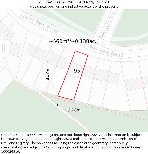 95, LOWER PARK ROAD, HASTINGS, TN34 2LE: Plot and title map