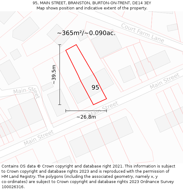 95, MAIN STREET, BRANSTON, BURTON-ON-TRENT, DE14 3EY: Plot and title map
