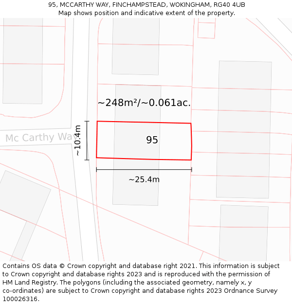 95, MCCARTHY WAY, FINCHAMPSTEAD, WOKINGHAM, RG40 4UB: Plot and title map
