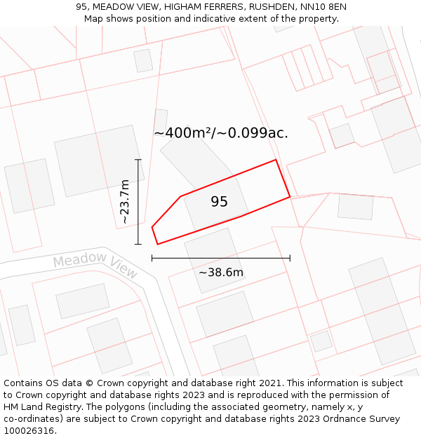 95, MEADOW VIEW, HIGHAM FERRERS, RUSHDEN, NN10 8EN: Plot and title map