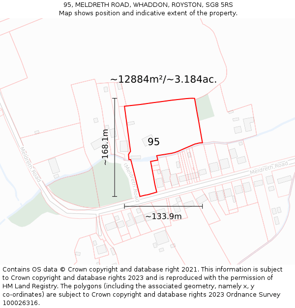 95, MELDRETH ROAD, WHADDON, ROYSTON, SG8 5RS: Plot and title map