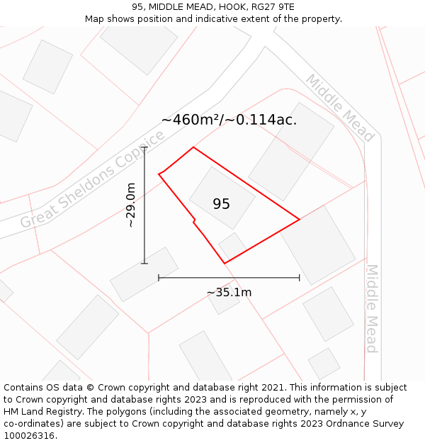 95, MIDDLE MEAD, HOOK, RG27 9TE: Plot and title map
