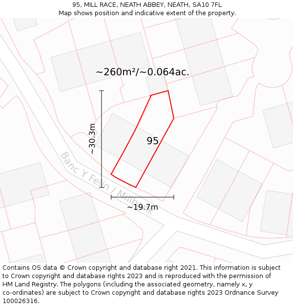 95, MILL RACE, NEATH ABBEY, NEATH, SA10 7FL: Plot and title map