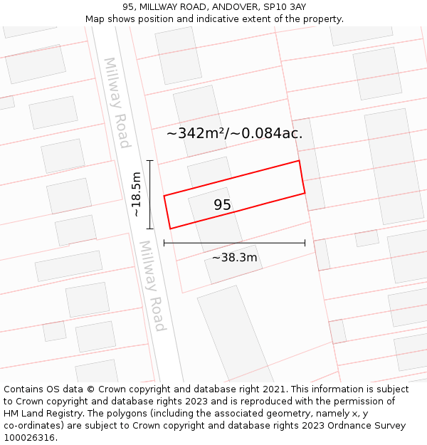 95, MILLWAY ROAD, ANDOVER, SP10 3AY: Plot and title map