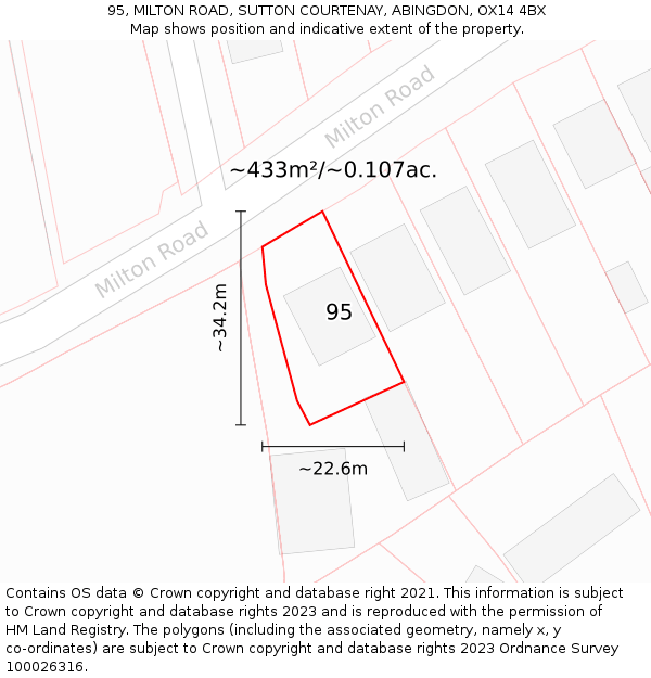 95, MILTON ROAD, SUTTON COURTENAY, ABINGDON, OX14 4BX: Plot and title map
