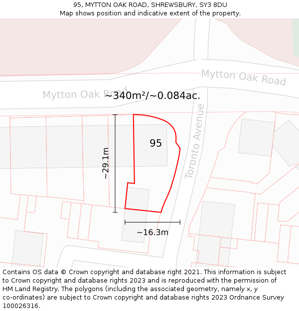 95, MYTTON OAK ROAD, SHREWSBURY, SY3 8DU: Plot and title map