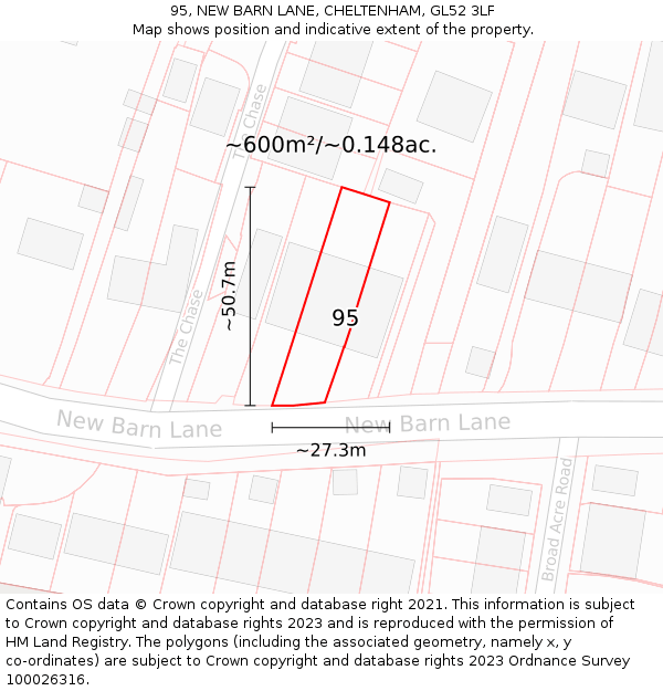 95, NEW BARN LANE, CHELTENHAM, GL52 3LF: Plot and title map