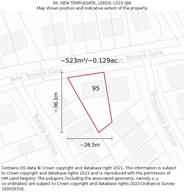 95, NEW TEMPLEGATE, LEEDS, LS15 0JW: Plot and title map