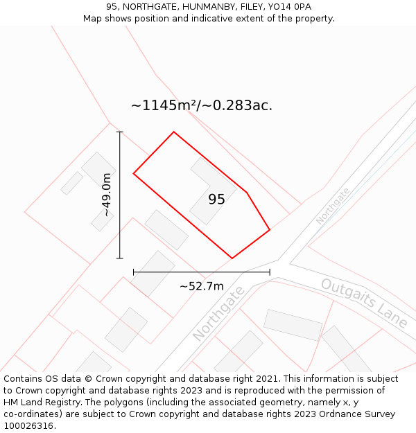 95, NORTHGATE, HUNMANBY, FILEY, YO14 0PA: Plot and title map