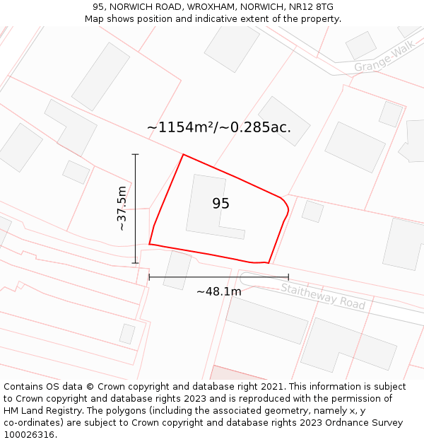 95, NORWICH ROAD, WROXHAM, NORWICH, NR12 8TG: Plot and title map