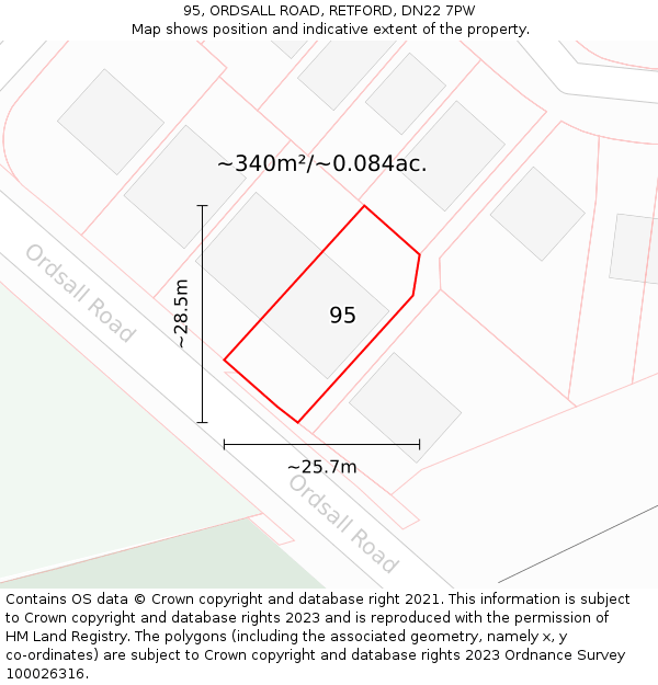 95, ORDSALL ROAD, RETFORD, DN22 7PW: Plot and title map
