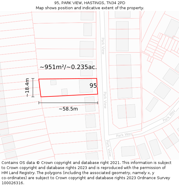 95, PARK VIEW, HASTINGS, TN34 2PD: Plot and title map
