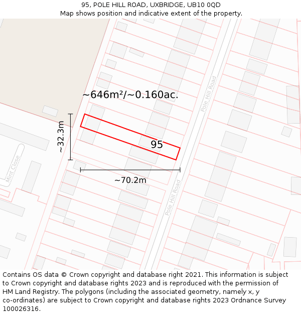 95, POLE HILL ROAD, UXBRIDGE, UB10 0QD: Plot and title map